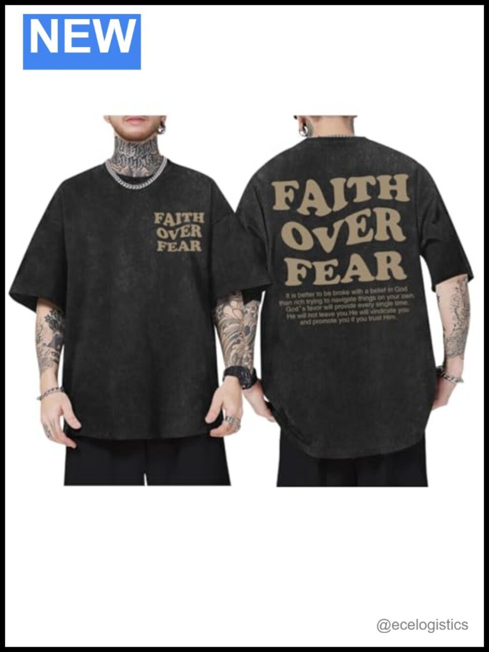 Faith Over Fear Graphic Oversized Acid Wash T-Shirt
